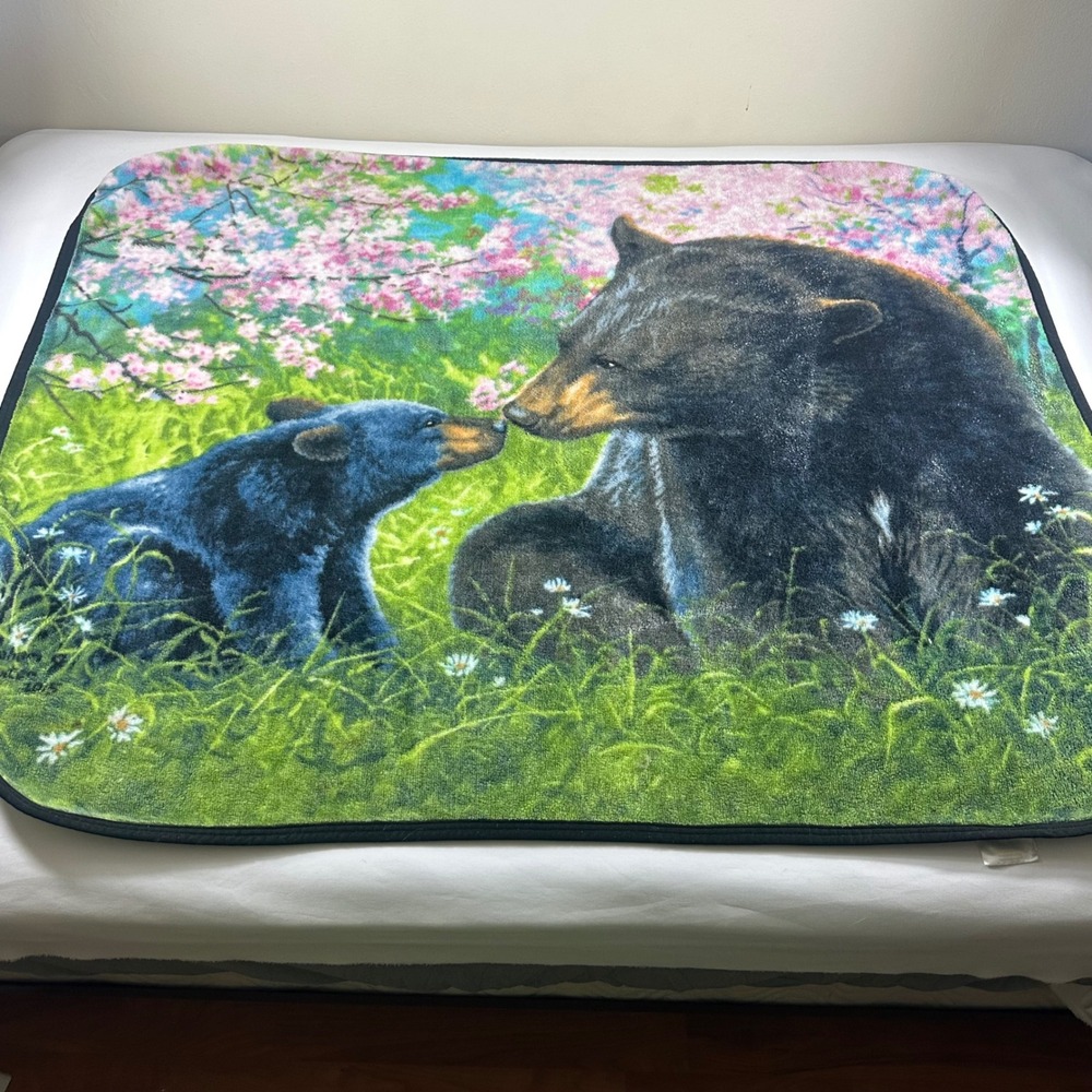 Abraham Hunter‎ Bear Cub Mother Spring Blossom Fleece Blanket Throw